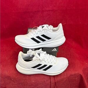 Adidas White Mesh Sneakers with Black Stripes